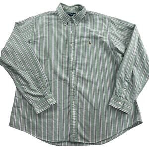 Ralph Lauren Vintage Button Down Green Gray Striped Shirt XXL Custom Fit